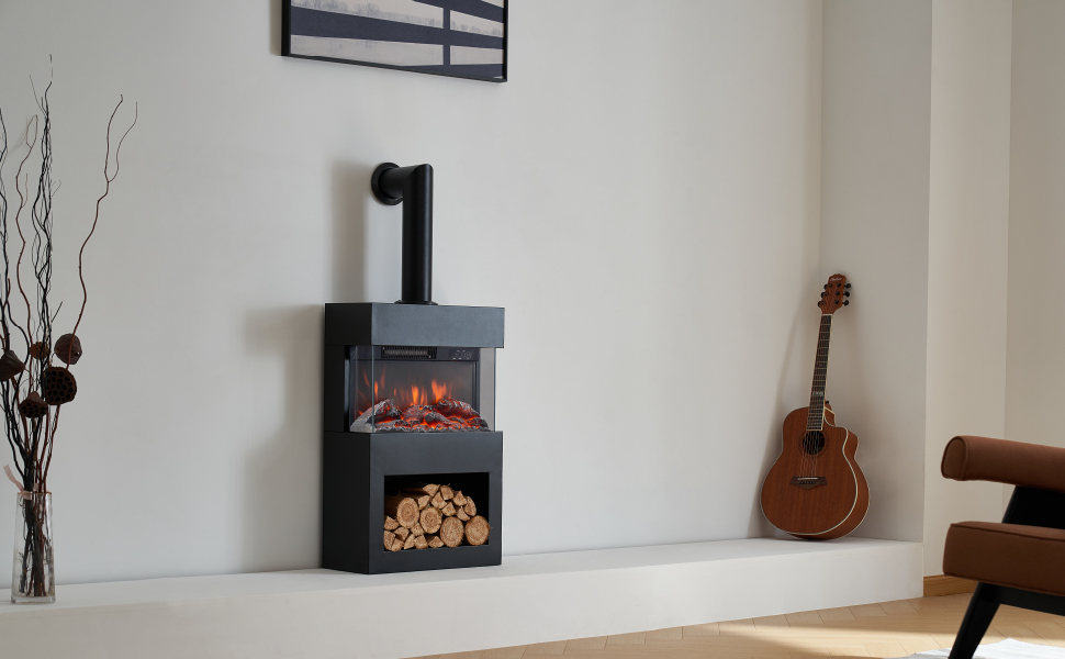 Henri electric fireplace with pipe in the living room