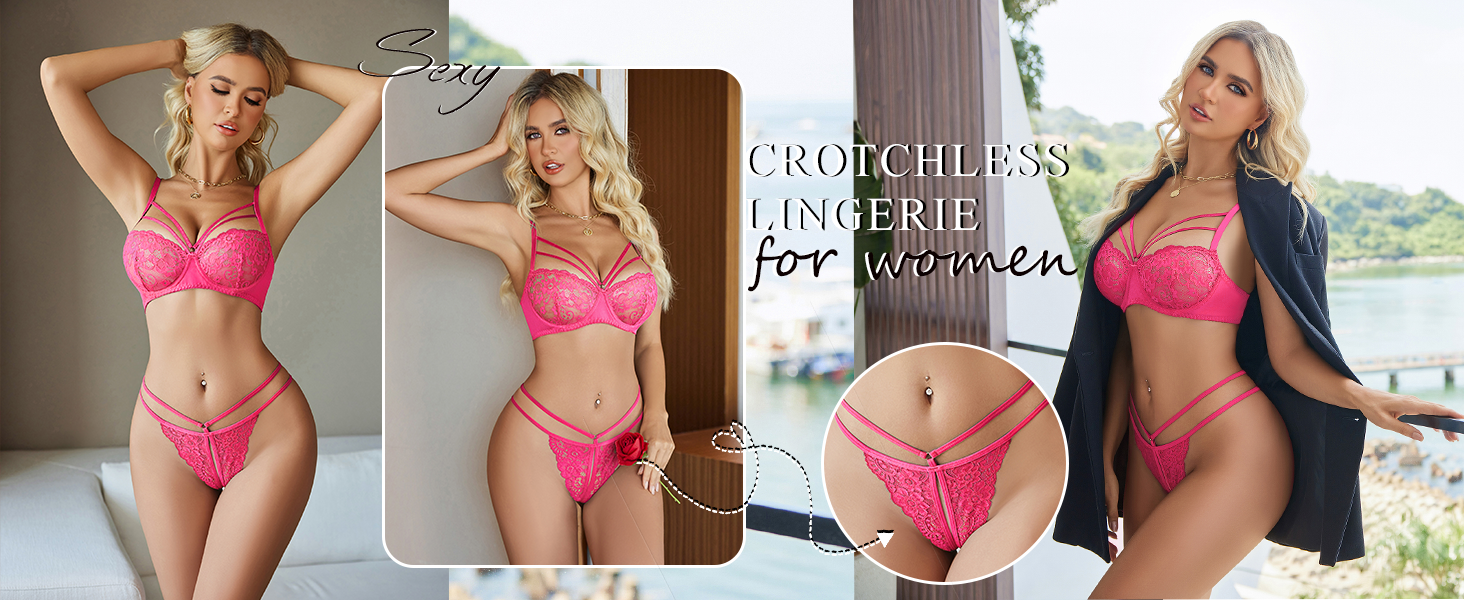 Avidlove Lingerie for Women Sexy Lace Bra Sets Floral Lace Bra and Panty Strappy Thong Hollow Out