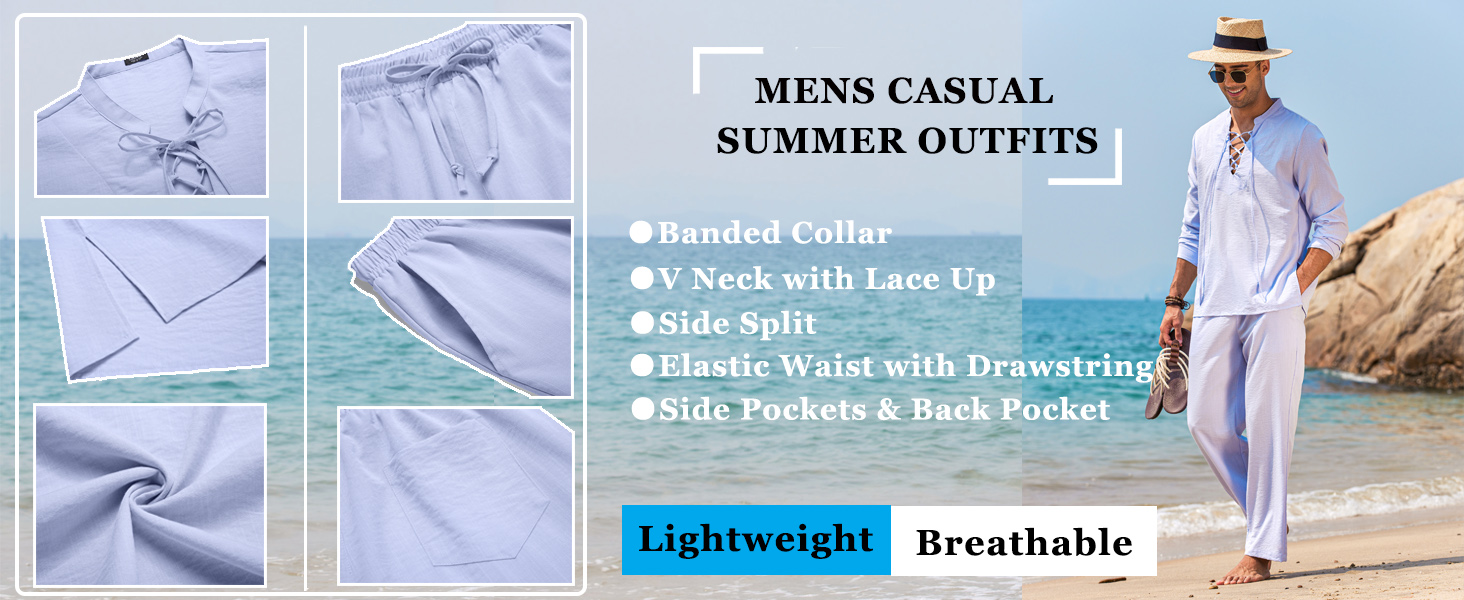 Mens Henley Shirt and Pants Sets