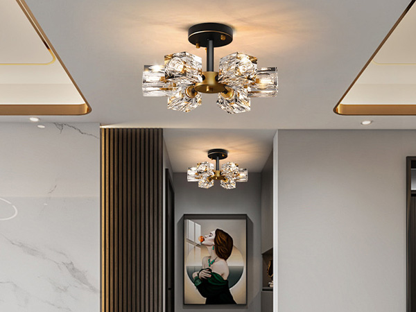 OKES Semi Flush Mount Ceiling Light,13inch Modern Black and