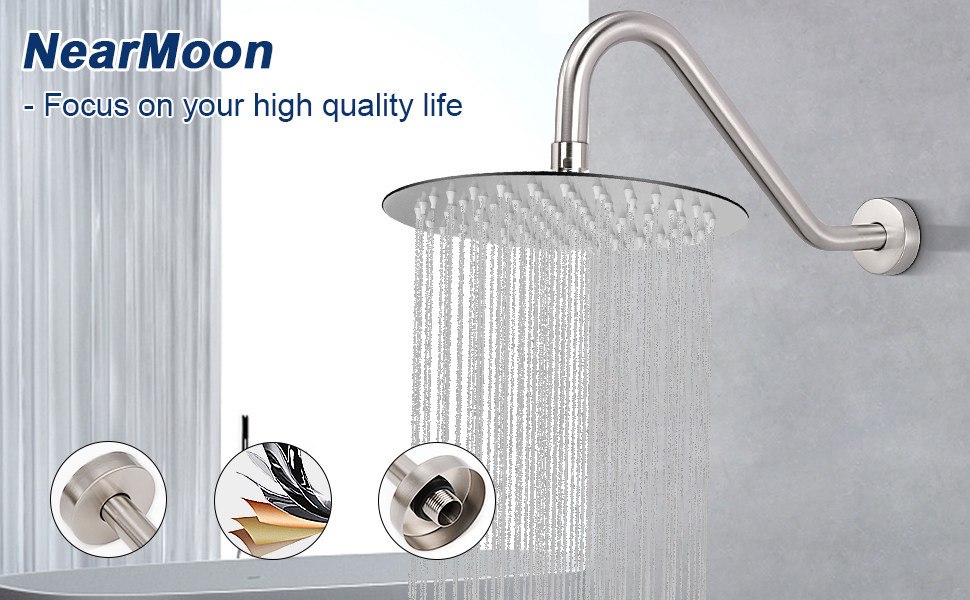 NearMoon J Shaped Shower Head Extension Arm, Stainless Steel Shower