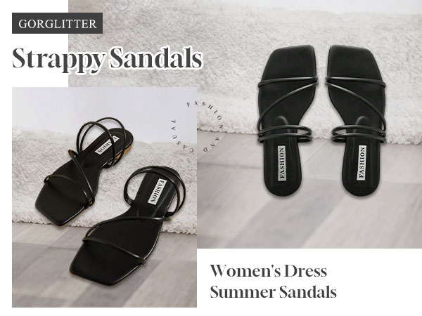 L'Appartement ブレンタSquareToe Strap Sandal New Women's Square Open Toe Slide Sandals Flat Shoes Flip