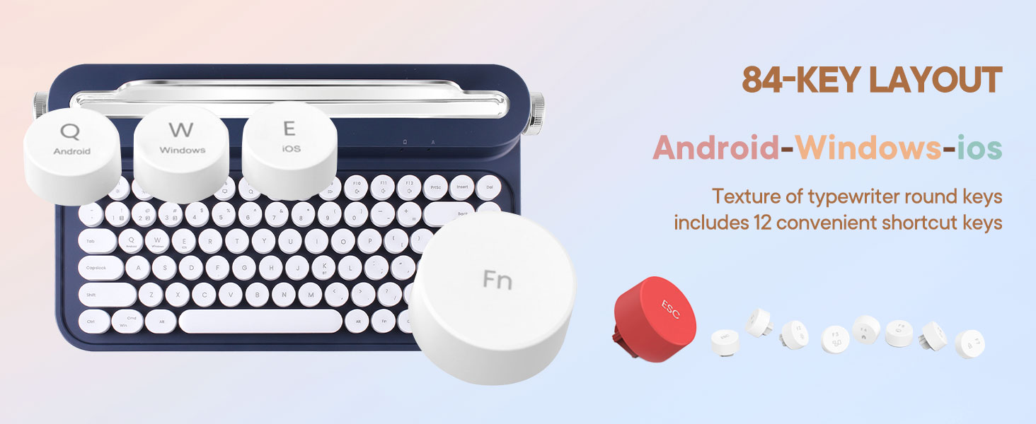 PolaTab ACTTO Retro Mini Bluetooth Typewriter Keyboard, 84