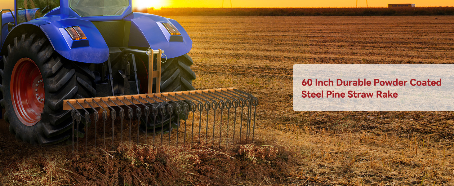 YITAMOTOR 60" Durable Powder Coated Steel Pine Straw Rake