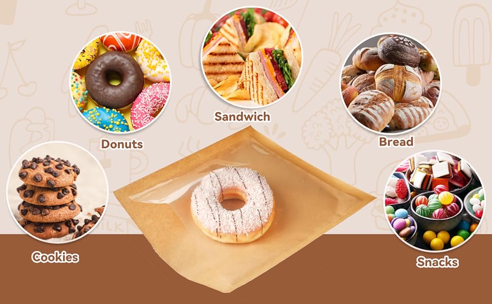 ZORRITA 200 Pack Heat Sealable Bakery Bags with Window