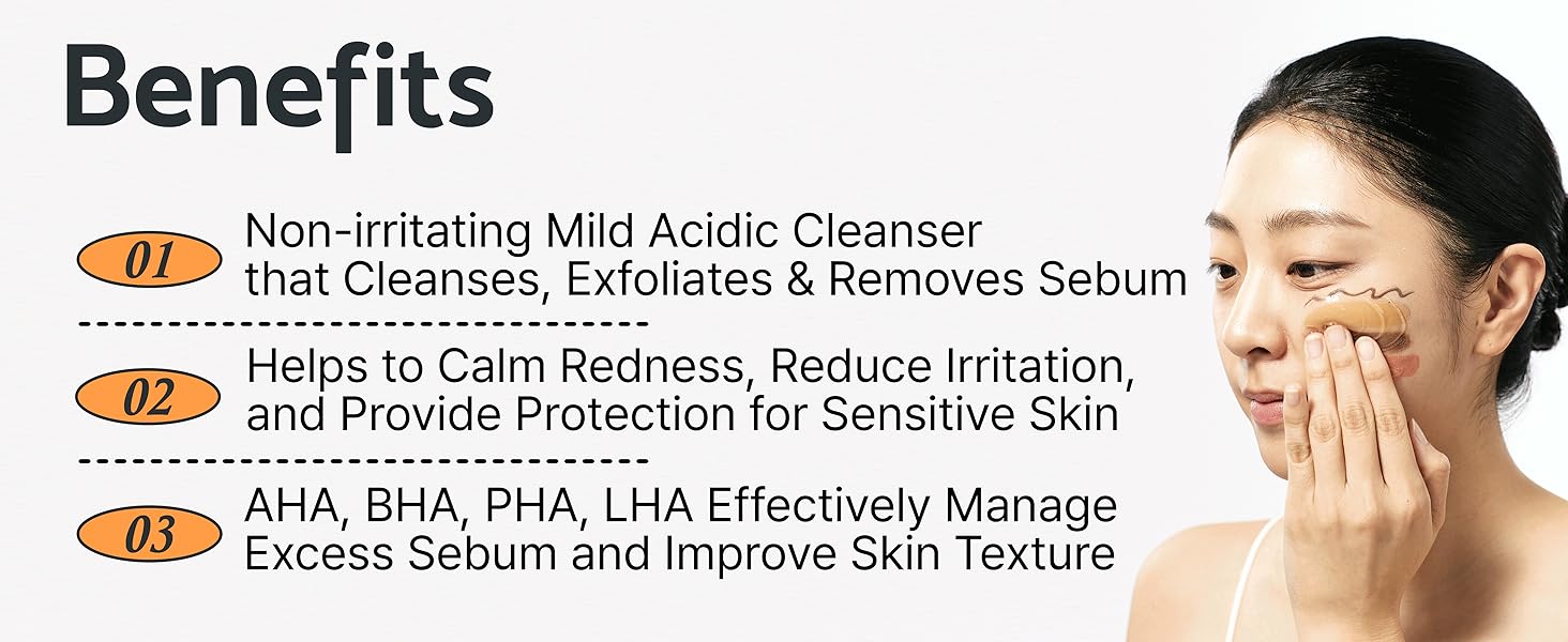 Non-drying Non-irritating Cleanser AHA BHA PHA LHA Sebum Control Improve Skin Texture Reduce Redness