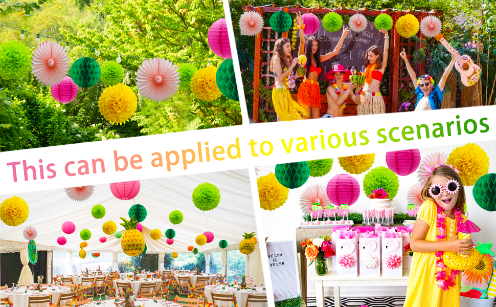 Party Decorations Kit Hanging Paper Fan Tissue Paper Pom Poms Flowers