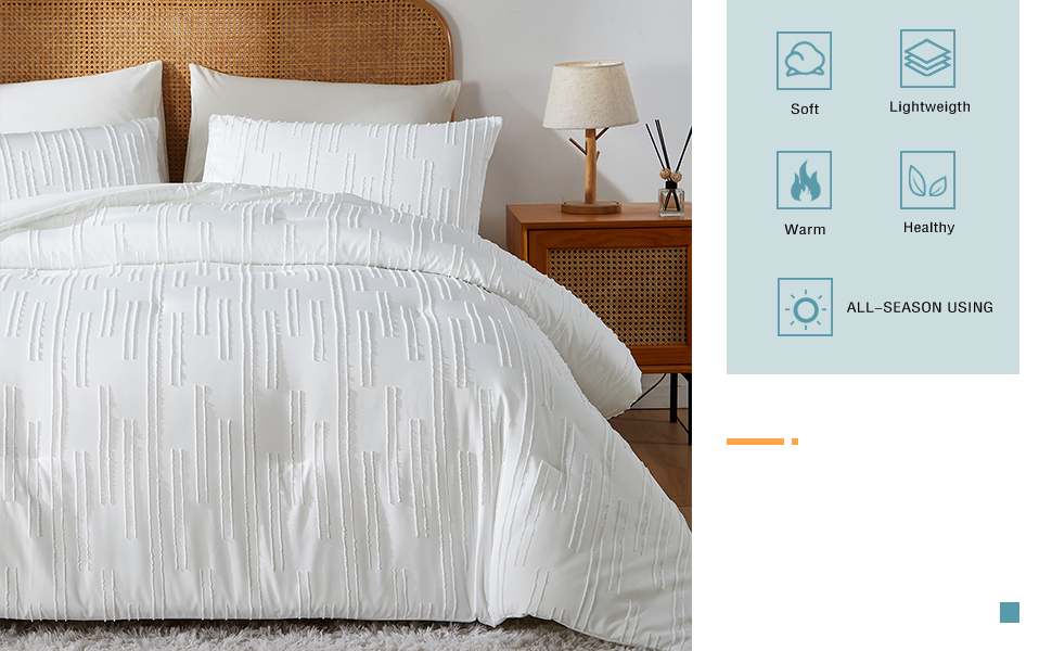 Ikawaapurry Tufted Queen Size Comforter Set for Queen Bed Farmhouse Boho Bedding