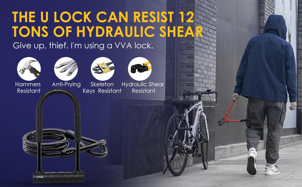 Bike Lock,20mm Heavy Duty Combination Bicycle u Lock Shackle 4ft Length