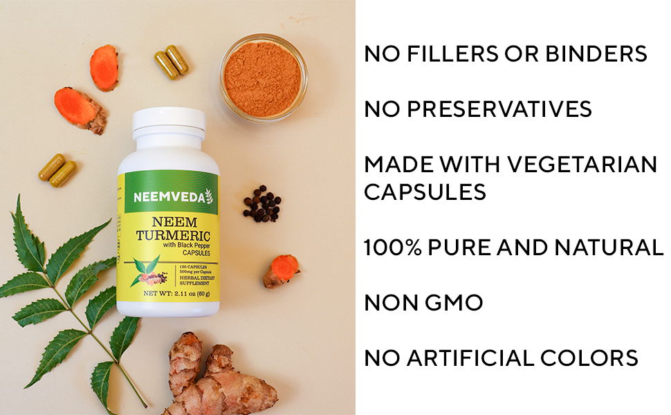 Neemveda Neem Turmeric Capsules with Black Pepper 120 Veg Capsules