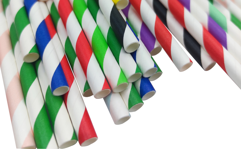 Bright Red and White Striped Paper Straws Box of 100, 100