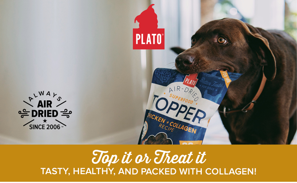 Plato pet treats dog food topper - air-dried with collagen to super skin and coat health