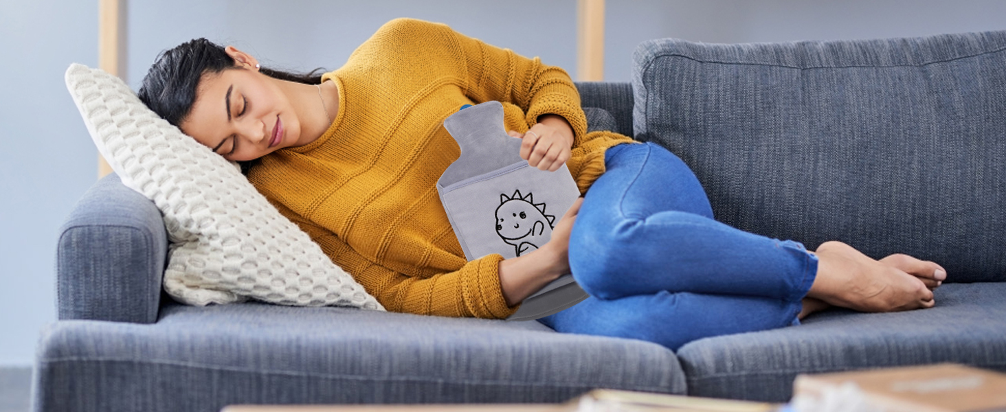 Misazy Hot Water Bottle with Cover UK, 1L Hot Water Bottles, Gray Hot