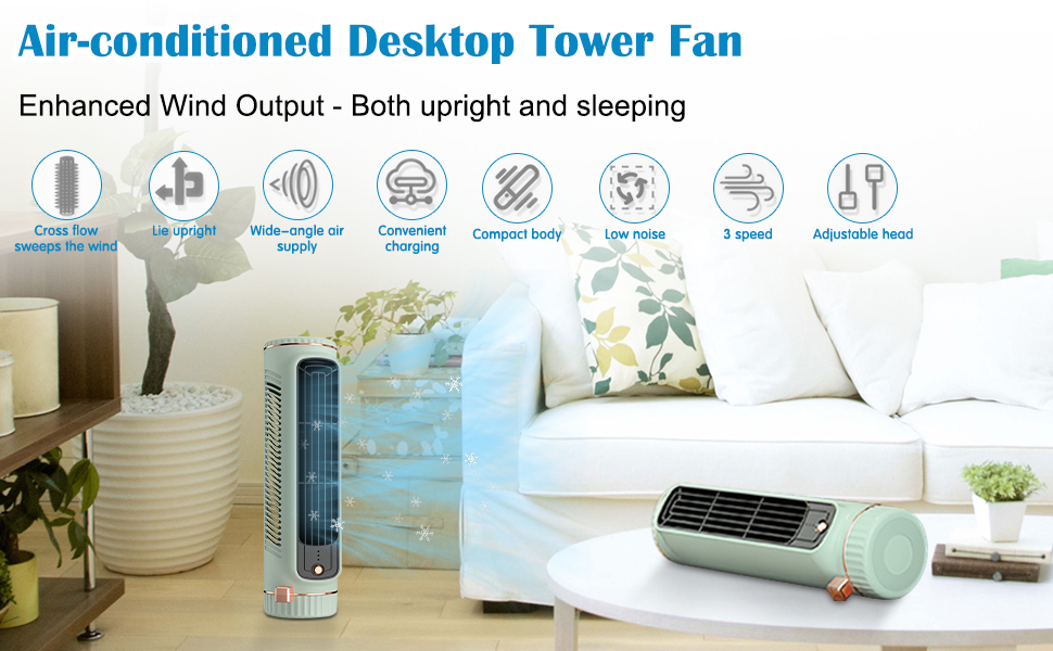 Desktop Tower Fans, Desk Table Fan with 3 Speeds, 25ft/s