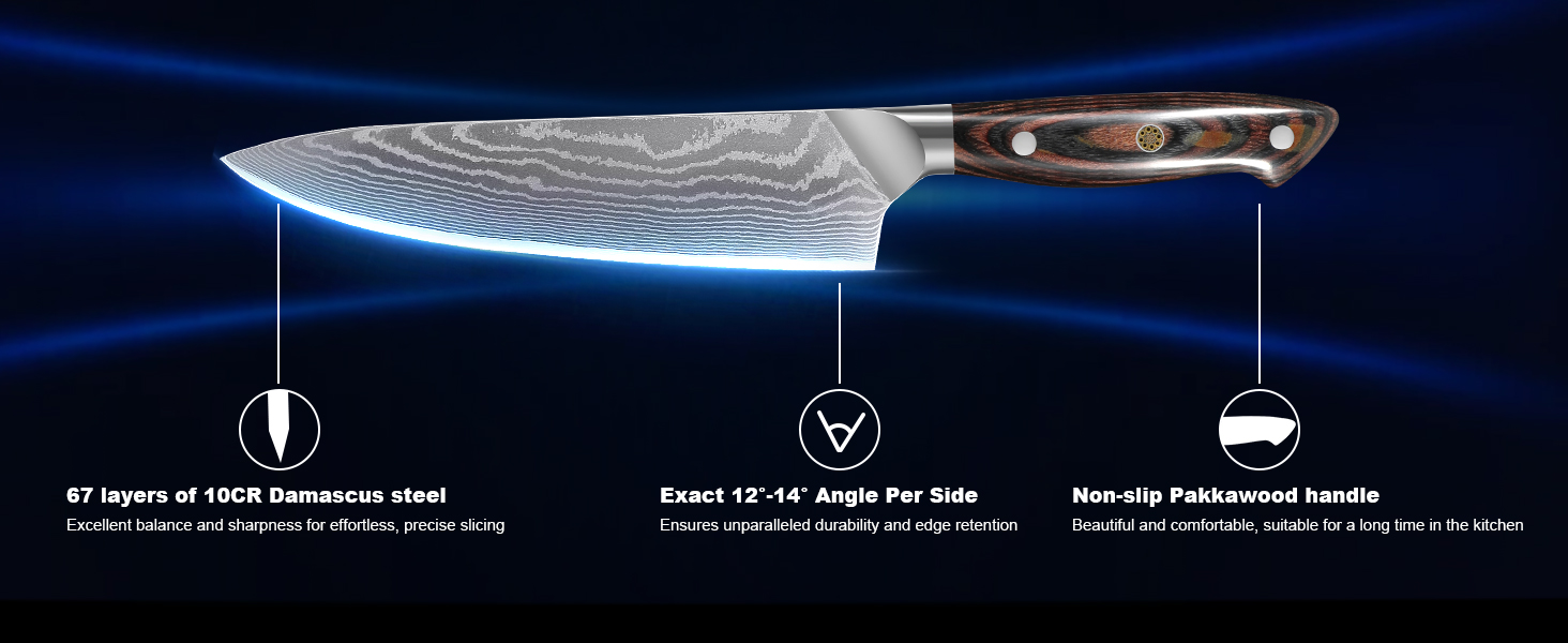 8 Inch Japanese Chef Knife, 10CR15MOV Damascus Rose Pattern