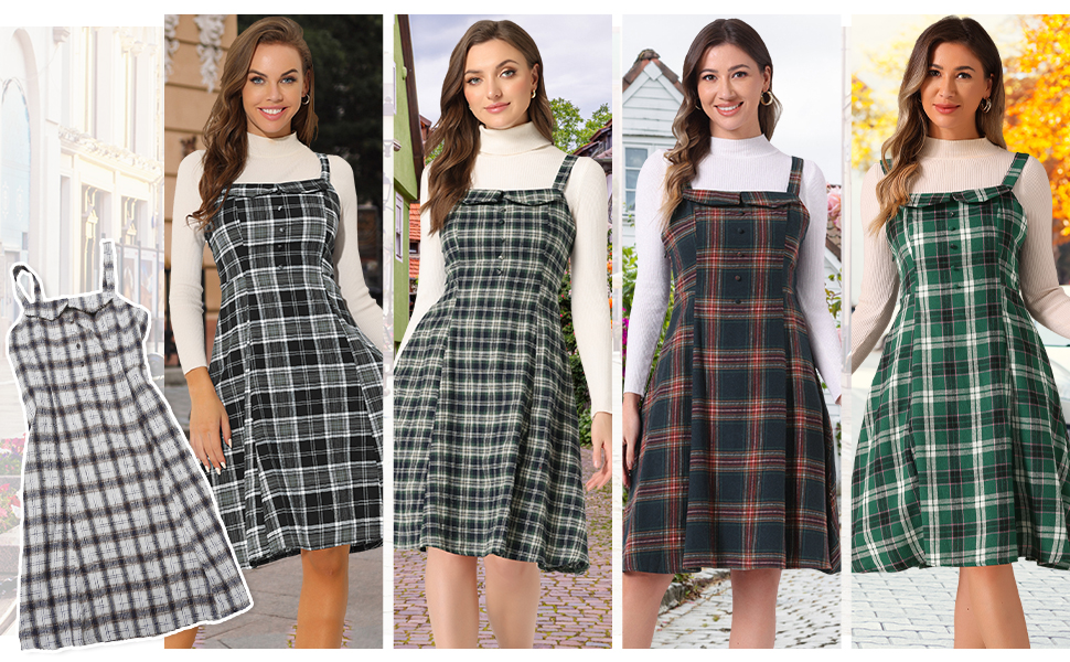 Allegra K Women's Plaid Dress Vintage Sleeveless Tie Waist A
