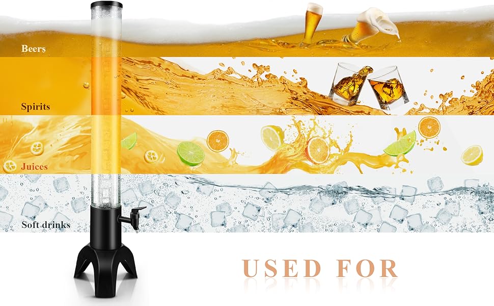 COSYOO Beer Tower, 3L/100oz Mimosa Tower Dispenser with Ice Tube and LED Light