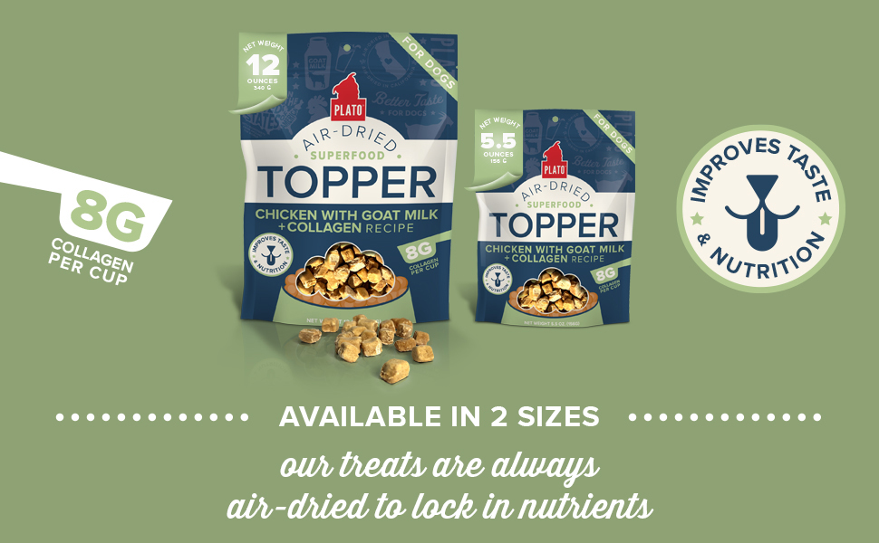 Plato pet treats dog food topper - ir-dried Chicken with Goat Milk treat with collagen