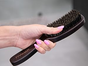 Series of images showing a hair brush or styling tool being demonstrated in different positions and angles against a light gray background.