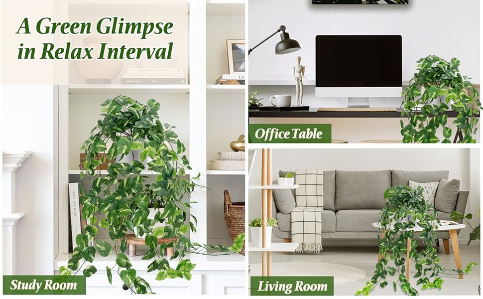 Fake Plants Indoor, Artifical Potted Trailing Ivy Faux