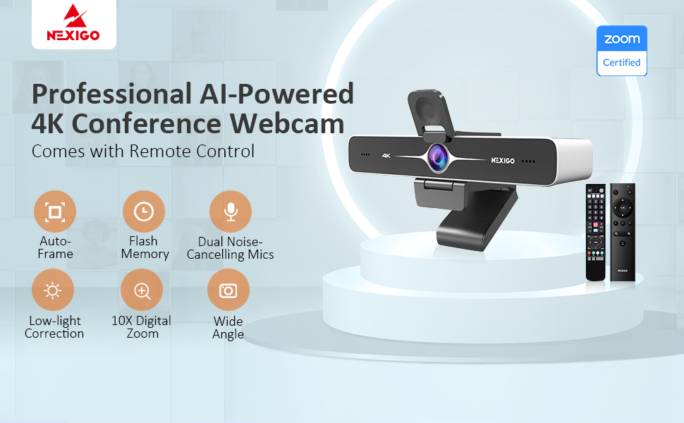 Zoom Certified, NexiGo N970P 4K Webcam, AlPowered Auto