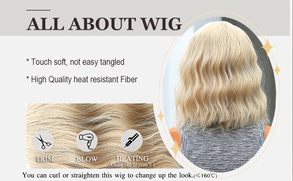 Esmee Short Wave Light Blonde Bob Wigs With Bangs