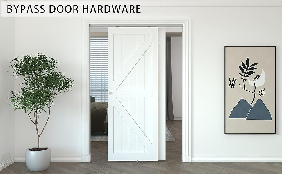 JUBEST 5FT Double Track Bypass Door Hardware, Aluminum Ceiling Mount