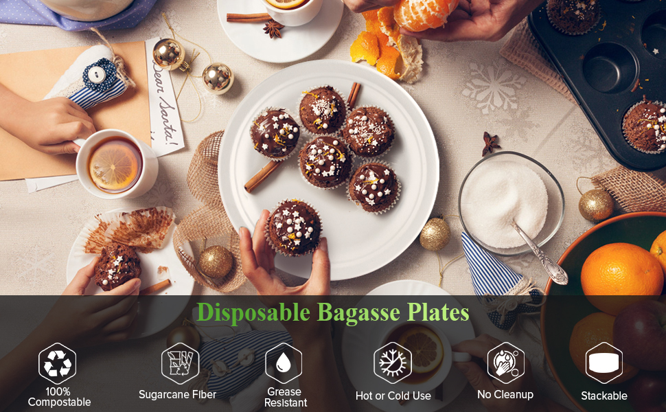 Juertime Strong Paper Plates 9 inch 100 Pack Heavy Duty Disposable