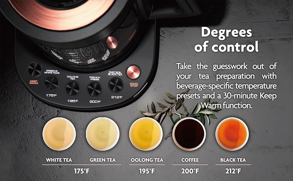 Vianté Hot Tea Maker Electric Glass Kettle with tea infuser and