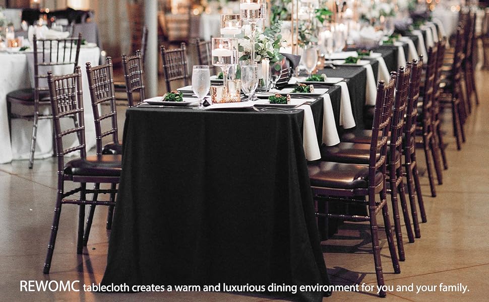 6 Pack Polyester Tablecloths, Black 90 x 132 Inch Polyester Table Cloth