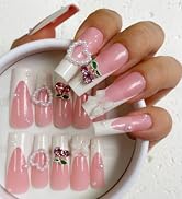 96PCS Extra Long Square Press on Nails – 4 Box Nail Set with Cute Designs | Reusable Fake Nails w...