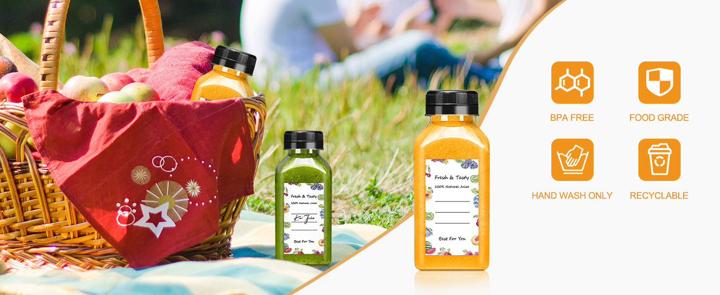 GMISUN Juicing Bottles, 44Pcs 8oz Plastic Bottles with Caps