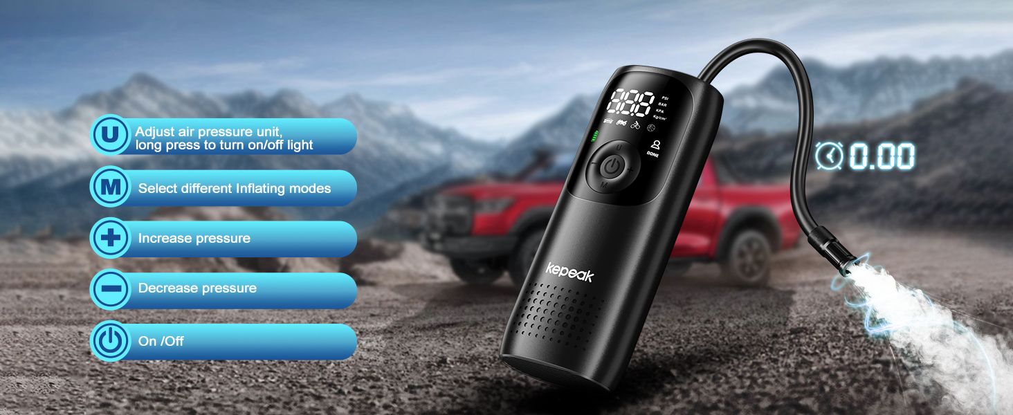 Tire Inflator Portable Air Compressor Bike Tire Pump