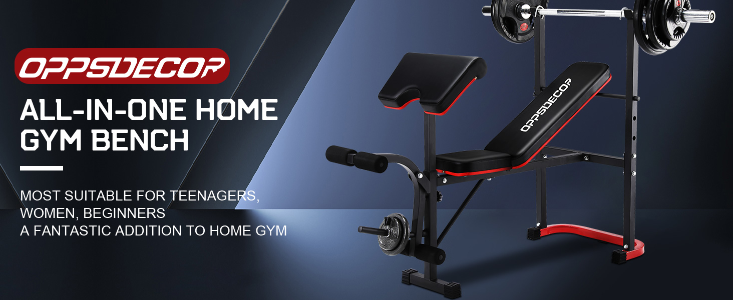 OPPSDECOR Standard Weight Bench Set, Adjustable Bench Press