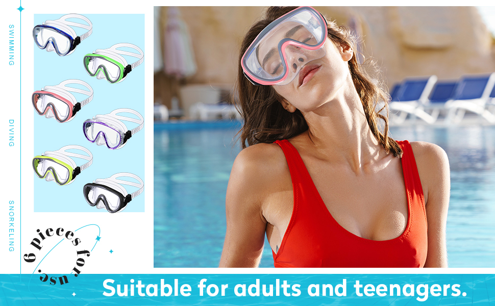 6 Pcs Adult Swimming Goggles with Nose Cover Anti Fog
