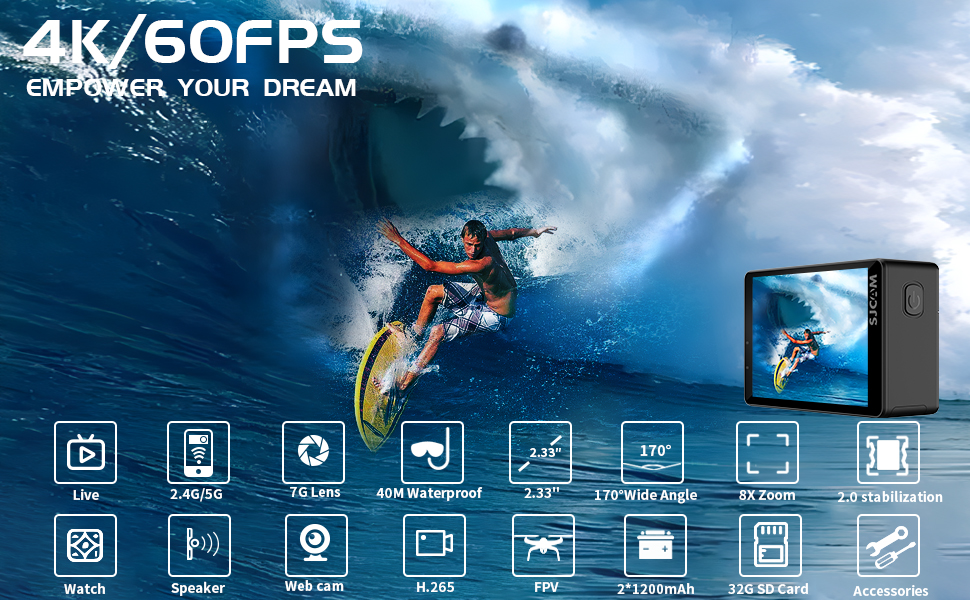 sport action camera 4k60fps stabilization