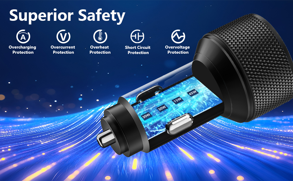 90W Dual USB-C & USB-A Car Power Cigarette Lighter 4-Port PD/QC3.0 Type C Car Carplay Fast Charger