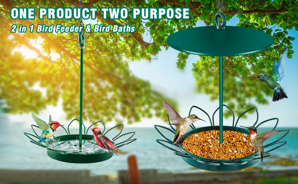 Detachable Hanging Birdbaths, 2 in 1 Bird Feeder Tray, Wild Bird Feeder for Outdoor