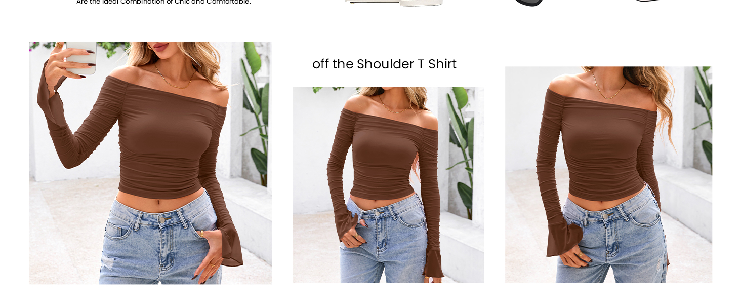 PRETTYGARDEN Womens off the Shoulder T Shirt Slim Fit Long Sleeve Crop Top