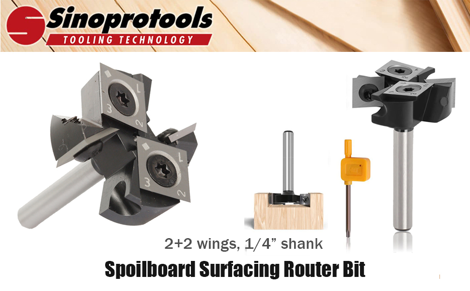 Sinoprotools Spoilboard Surfacing Router Bits 1/4" Shank,2+2 Knife