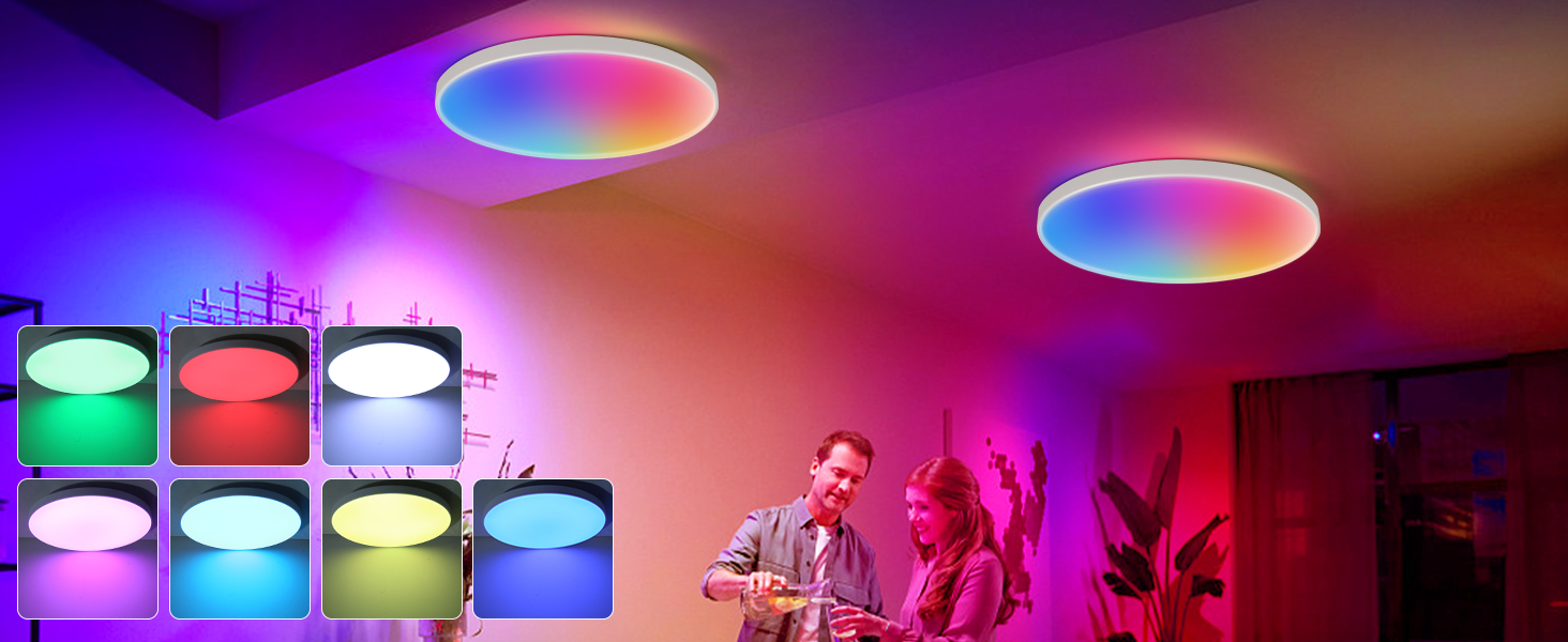 CHENBEN LED Ceiling Light, 24W 12inch Round Flush Ceiling Light RGB