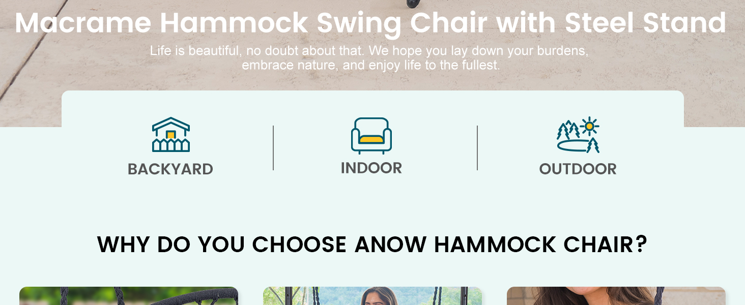 ANOW Hanging Swing Chair with Stand Included, Heavy Duty Hammock Chair with Stand and Removable Padded Cushion, Max 400 Lbs, Dark Grey 13 hanging chair with side pocket