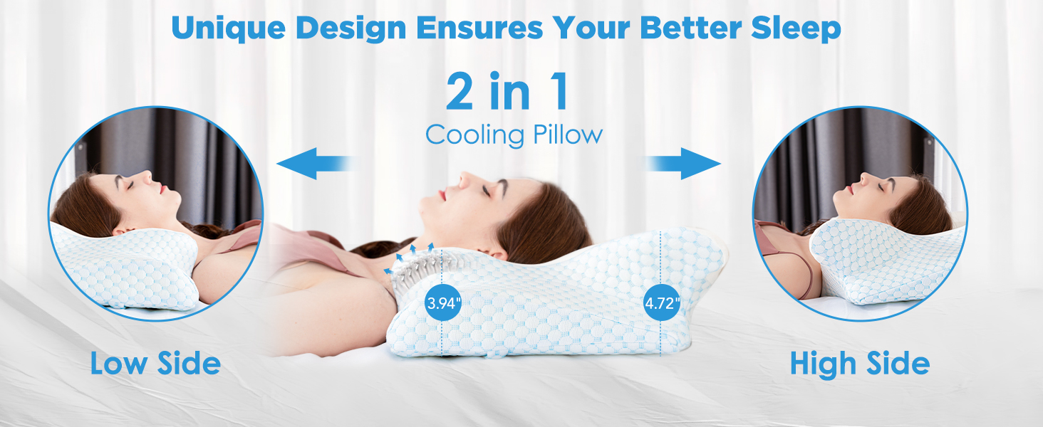 Cooling Neck Support Pillow for Neck and Shoulder, 2 in 1 Bed Pillow
