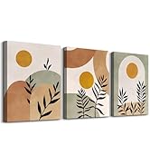 SERIMINO Botanical Wall Art, Boho Canvas Wall Decor for Living Room, Set of 3, Minimalist Orange ...