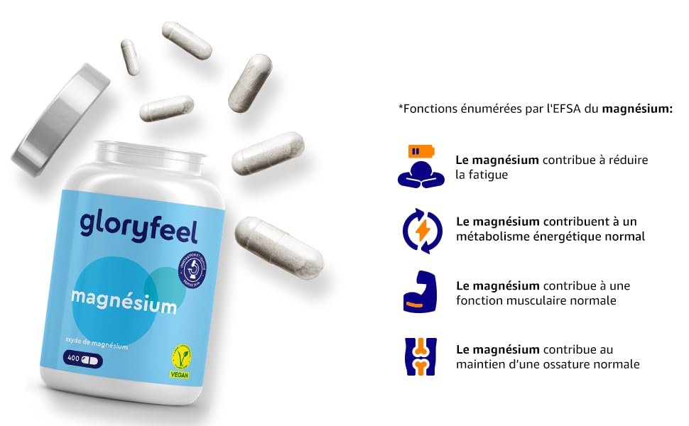 dans un emballage bleu clair, présenté avec des capsules blanches et des icônes infographiques décrivant
