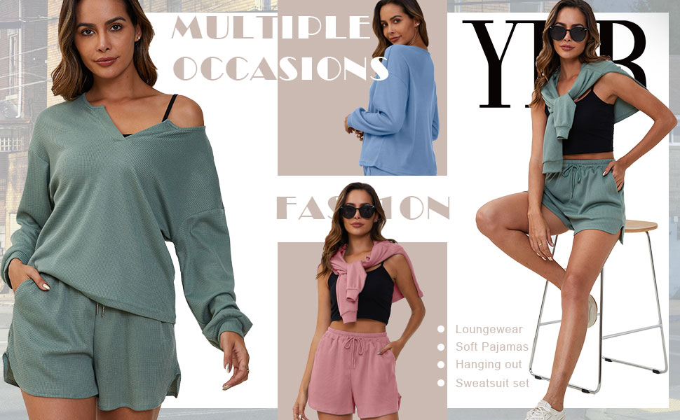 waffle knit lounge set women