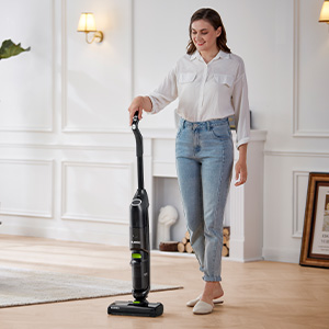 The floor cleaner machine will stop when standing upright