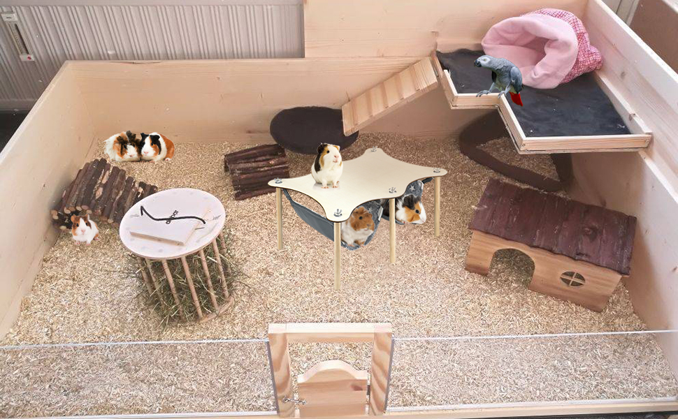 Albefer Guinea Pigs Hammock with Natural Wooden Stand, Durable Hanging