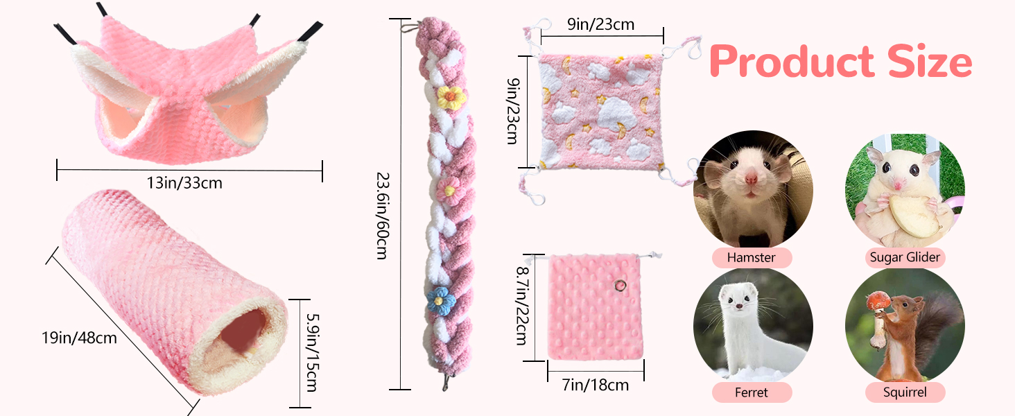 Ferret Hammock 5 Pack Sugar Glider Climbing Ropes Toys Rat Hanging Tunnel Hammock Swing Guinea Pig Hideout Bed Cage Accessories for Mouse Hamster Squirrel Chinchilla Small Animals 16 1