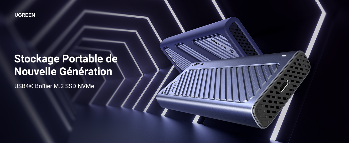 Dispositif de rangement portable élégant avec ailettes métalliques et fond à motif hexagonal. Dispose d'un design industriel moderne avec des éléments de refroidissement.